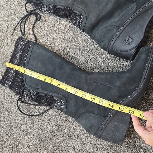 UGG Australia 1936 Tall Leather Winter Boots with Knit Cuff Wedge Shoes Sz 9 - Picture 3 of 9